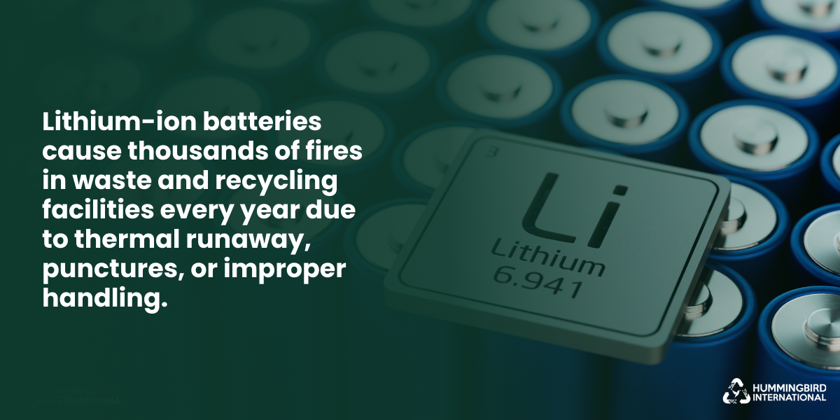 Lithium-ion batteries cause thousands of fires annually in waste and recycling facilities.