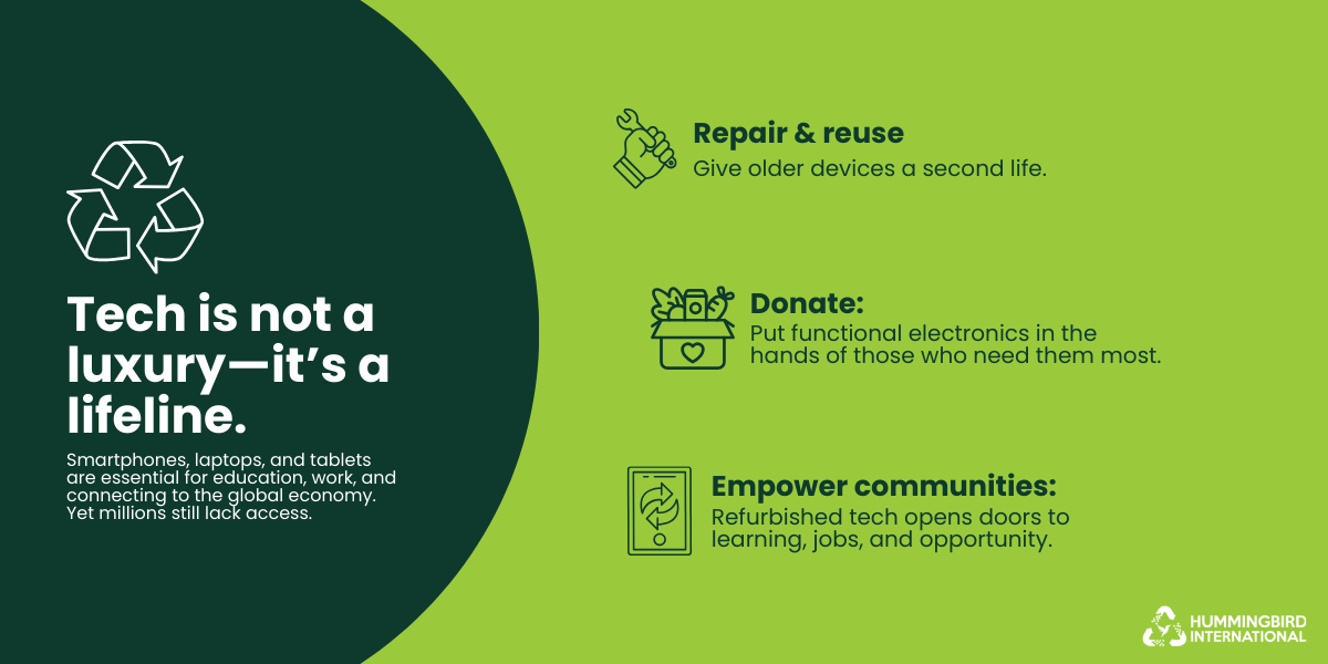 Message highlighting the importance of access to technology through repair, reuse, and donation