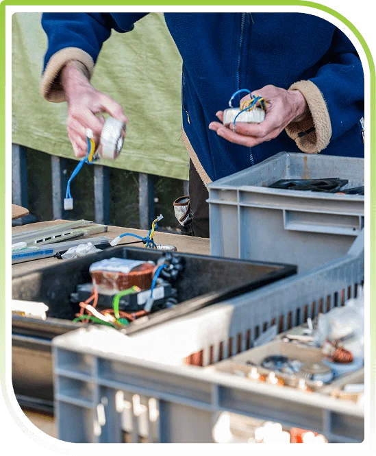 Person sorting electronic components