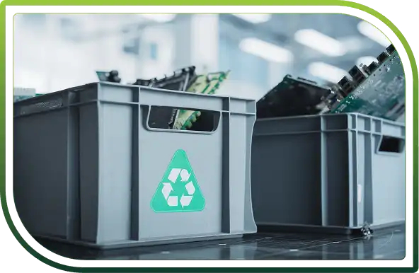 Discarded black PC towers stacked in a large pile