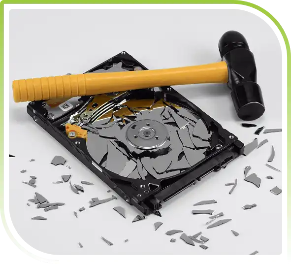Hard drive platter shattered by a hammer.