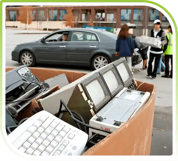 Retired electronic equipment collected during a pickup event, supporting secure IT asset disposal services in New York.