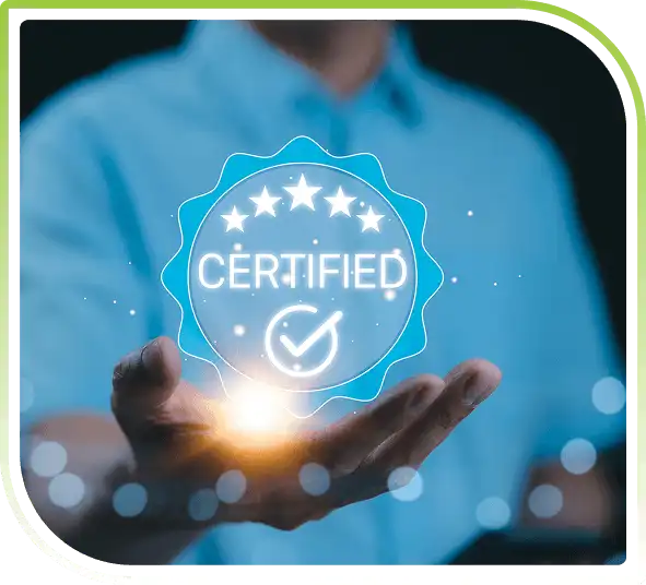 Certified IT services icon representing trusted data security, compliance, and professional IT asset management solutions.