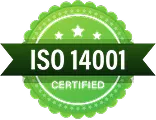 ISO 14001 Certified green badge with stars