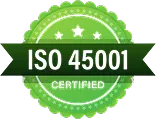ISO 45001 Certified green badge with stars