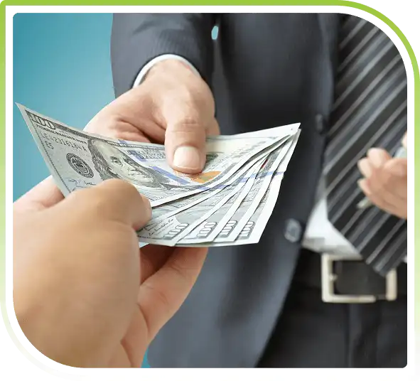 Business transaction with cash exchange, representing financial operations, billing processes, and enterprise workflow management